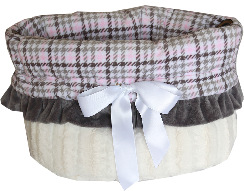 Pink Plaid Reversible Snuggle Bugs Pet Bed, Bag, and Car Seat All-in-One